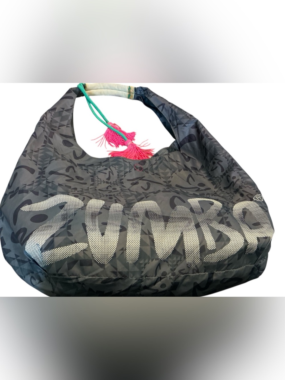 Zumba  Graphic Hobo Shoulder Bag with Pink Tassels